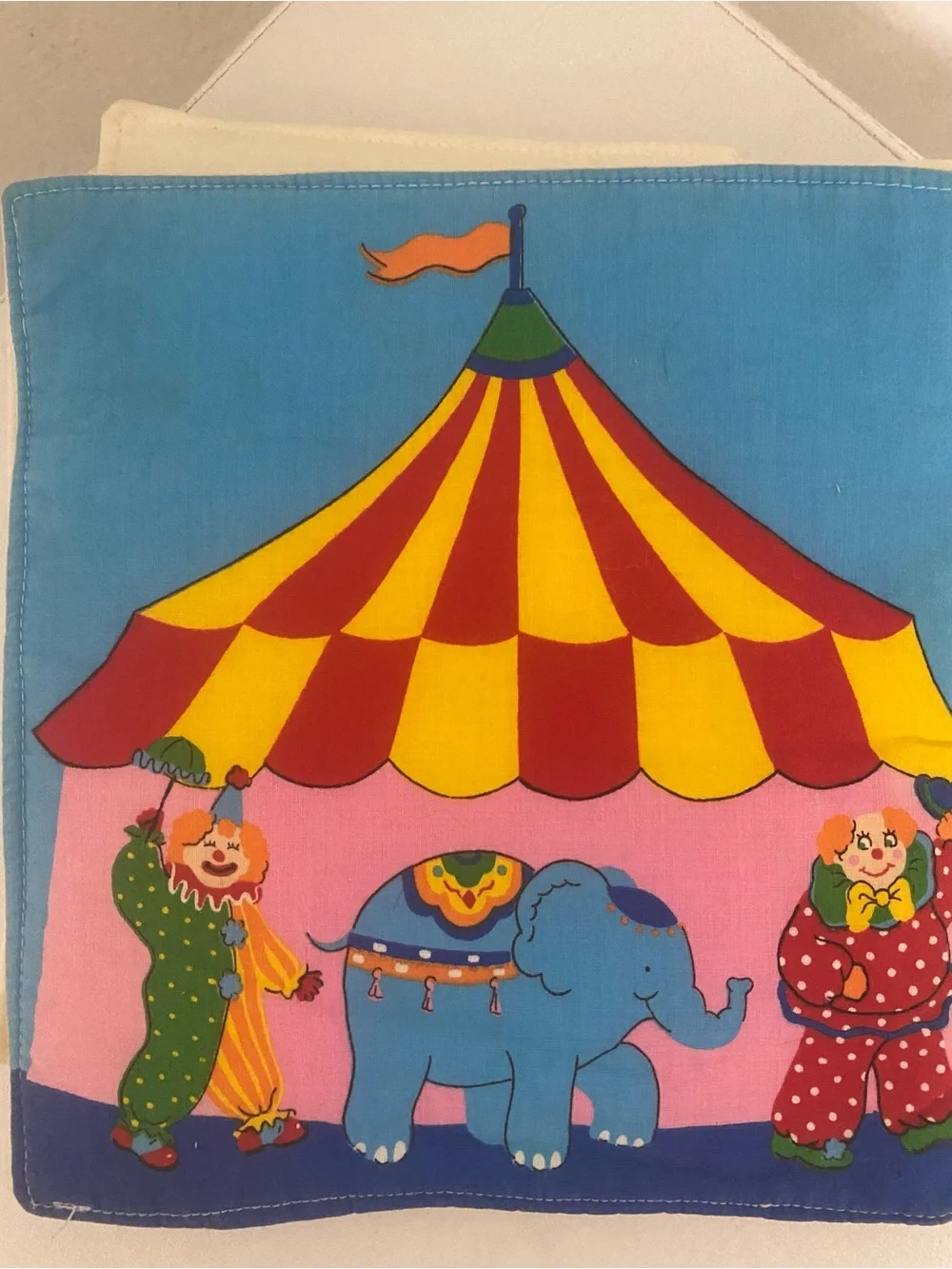 Vintage Here Comes The Clowns Fabric Cotton Kids Soft Colorful Nursery Book 9x9